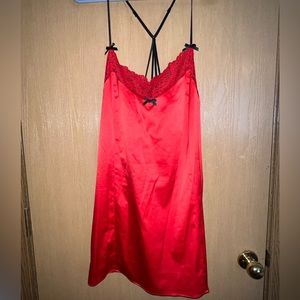 Red Satin and Black Lace Slip/Nightie